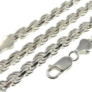 5Mm Solid 925 Sterling Silver Diamond Cut Rope Chain Bracelet Or Necklace Italy